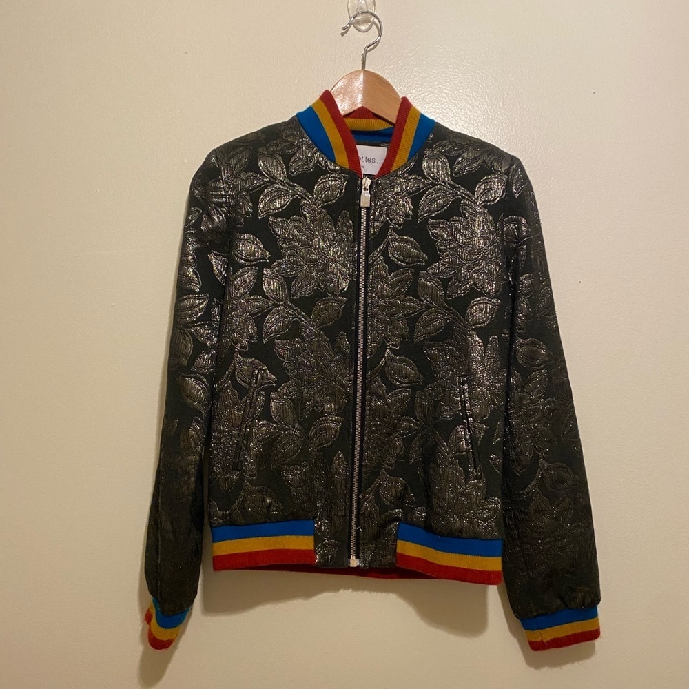 Les Petites Metallic Floral Bomber Jacket. Size S